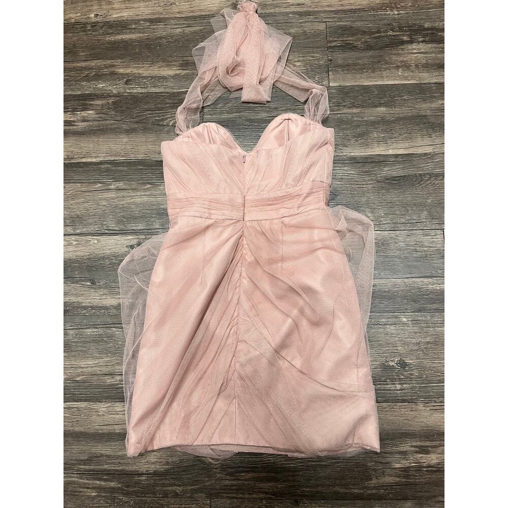 Alfred Angelo Blush Pink Tulle Rosette Halter Cocktail Dress Prom Formal Sz 0 - Picture 4 of 11